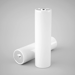 Finger batteries on a gray background, template for design, 3D illustration.