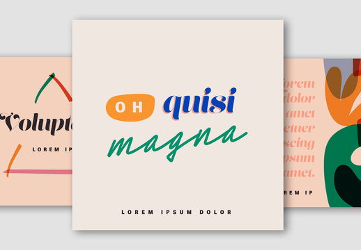 Social Media Post Layout Set with Abstract Illustration Elements