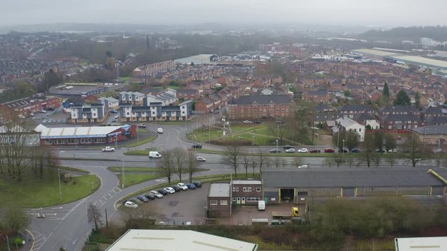 Aerial views of traffic, commuters on the A53 dual carriageway that leads to Etruria road in Hanley and Newcastle Under Lyme, Stoke on Trent