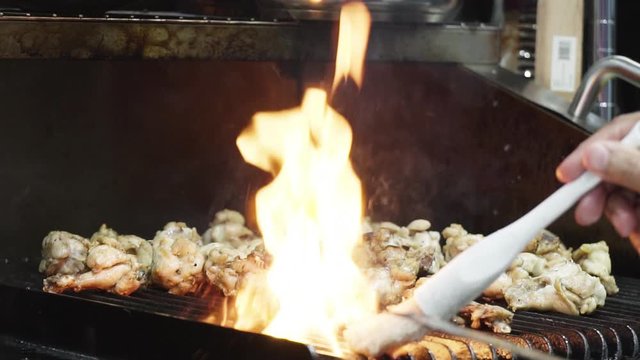 Chicken on the girll spiced with flames | SLOWMOTION