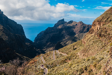 beautiful mountain road and blue sky
