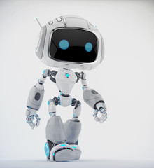 Robotic creature with antennas walking forward, 3d illustration in front