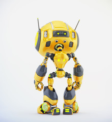 Orange robotic creature with antennas, 3d illustration backwards