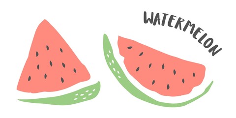 Set of watermelon pieces hand painted with ink brush