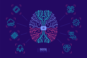 Artificial intelligent concept banner, flat style design