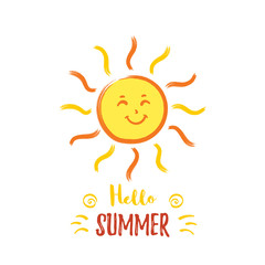 Cheerful smiling Sun with with Hello summer lettering