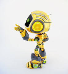 Gesturing orange robotic creature with antennas, 3d illustration in side