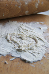 heart symbol on flour and rolling pin