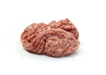 Minced meat, pork, beef, forcemeat, clipping path, isolated on white background. Raw ground beef meat in closeup on white background.