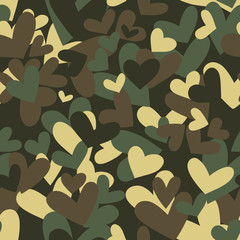 Seamless camouflage pattern made of hearts