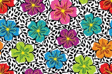 Wandcirkels tuinposter Seamless pattern with floral vector Illustration, Indonesian batik motif © Deni