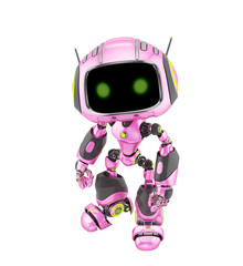 Pink robotic creature with antennas, 3d illustration in front