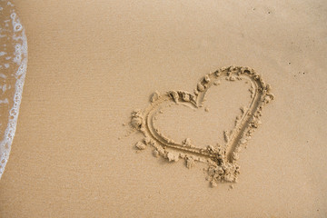 love, heart drawn on the sand, beach