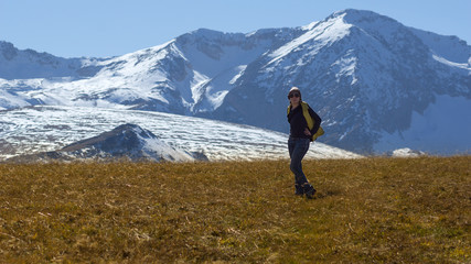 hiker on top of mountain