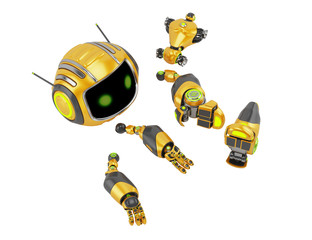 Robotic creature with antennas divided into separate parts, 3d illustration 