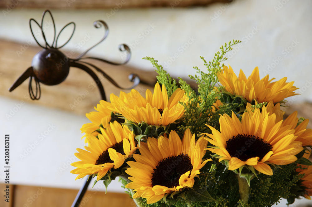 Wall mural The portrait of still life sunflower and vase