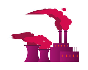 factory with polluting chimneys scene