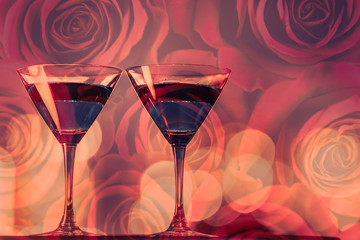 Cocktail classes on rose background. 