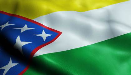 3D Waving Colombia City Flag of Cimitarra Closeup View