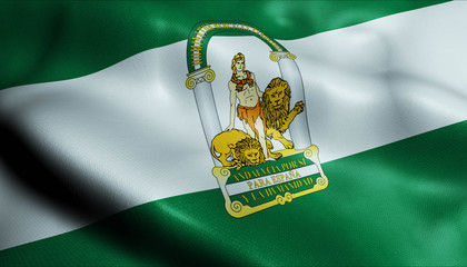 3D Waving Colombia City Flag of Andalusia Closeup View