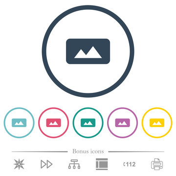 Panorama picture flat color icons in round outlines