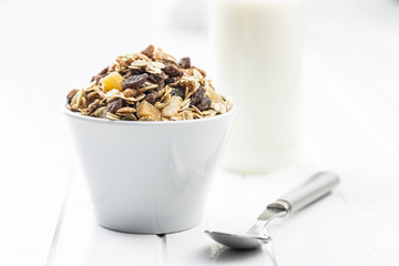 Healthy cereal breakfast. Mixed muesli.