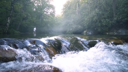 A man fishing in the outdoors of Fire's Creek, North Carolina. A calm, brisk day to be fishing in the stream. - Powered by Adobe