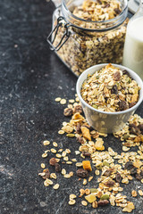 Healthy cereal breakfast. Mixed muesli.