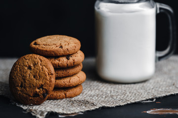 chocolate chip cookies and milk