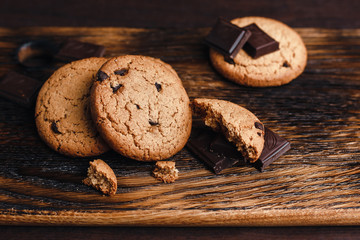 chocolate cookies on wooden table