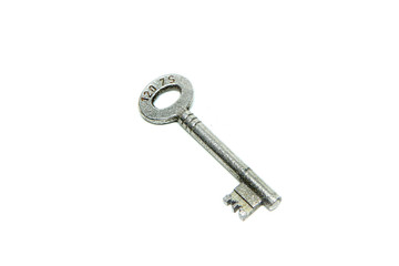 The single old metal key isolated on a white background. 