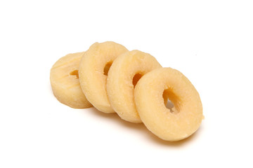 The traditional Czech round shaped smelly cheese made from curd cheese. Isolated on a white background. 