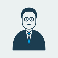 Vector icon of a man in a glasses wearing a suit with a tie. It represents government employees and professional worker