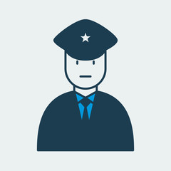 Vector icon of a policeman in a cap. It represents government protection and personal security