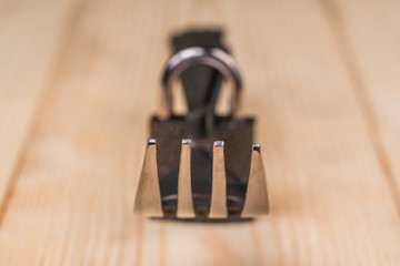 The fork is closed on the padlock. Concept of diet and weight loss. Selective focus