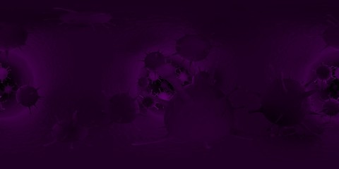 3d rendering Microscope virus- bacteria close up.  Equirectangular  360 VR image.  The medical panoramic background.