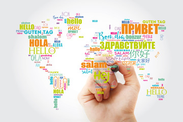 Hello in different languages word cloud, concept background