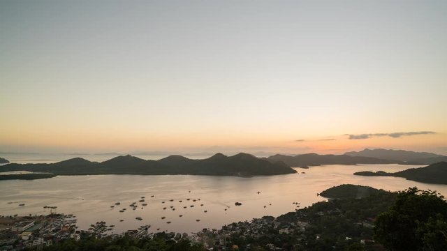 Sunset time lapse with a view on the Coron island and port in Philippines