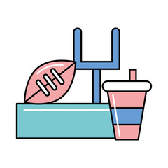 american football sport balloon with goal camp arch and soda