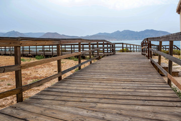 Fototapeta premium paseo de madera en la orilla del mar Isla Plana