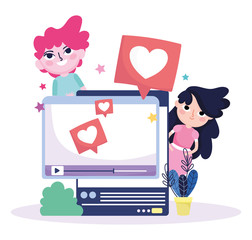 young woman and man website smartphone love chat social media