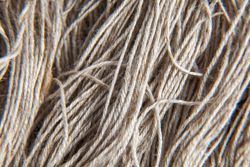 Macro shot of flax threads. Natural texture or fiber pattern.