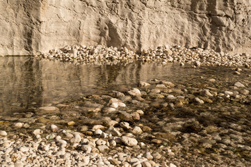 Crystal water stream at Wadi Bani Khalid valley, Oman