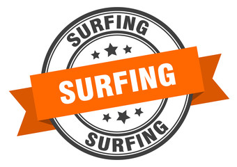 surfing label. surfinground band sign. surfing stamp