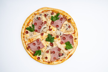 tasty pizza for restaurant menu on a light background