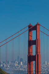 Naklejka premium Golden Gate Bridge and San Francisco, Ca. cityscape view and skyline seen from the Marin Headlands in Sausalito, Ca.