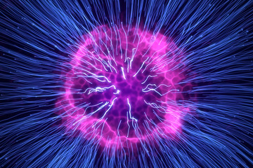 Fototapeta premium Abstract explosion background. Exploding particles. Blue and pink color.