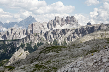 Fototapeta na wymiar Hiking Dolomites mountains of Passo Giau. Peaks in South Tyrol in the Alps of Europe. Sharp rocks