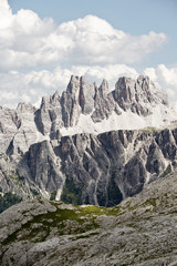 Fototapeta na wymiar Hiking Dolomites mountains of Passo Giau. Peaks in South Tyrol in the Alps of Europe. Big walls