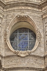 Detail of the facade of Valencia Cathedral, Spain
